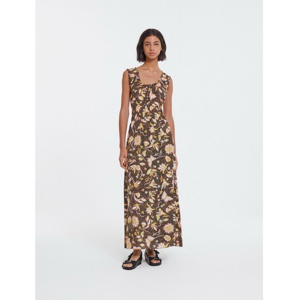 The Kooples Black Floral Smocked Maxi Dress US 8 Boho Summer Viscose French Girl